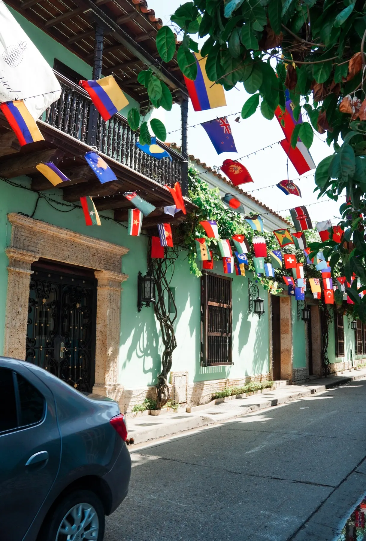 Flower-draped balconies in Cartagena's Walled City