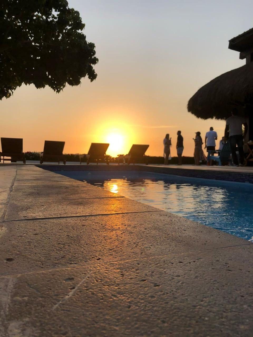 Sunset over the pool at House Playa, Cartagena