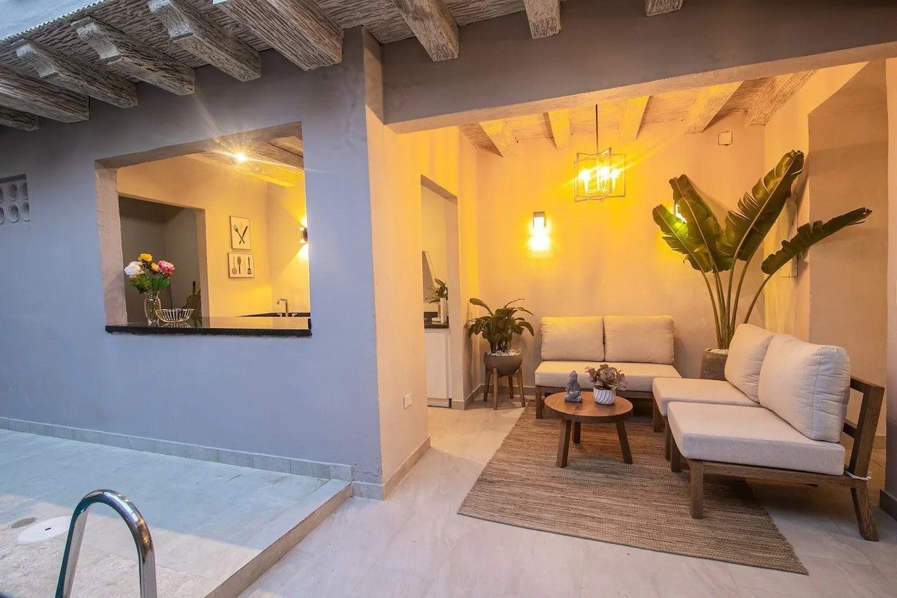 Patio lounge next to the pool at Iconic Center, Cartagena