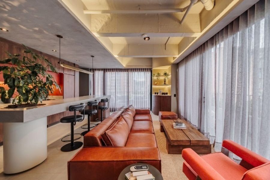 Barra de cocina y sala en Morph, El Poblado